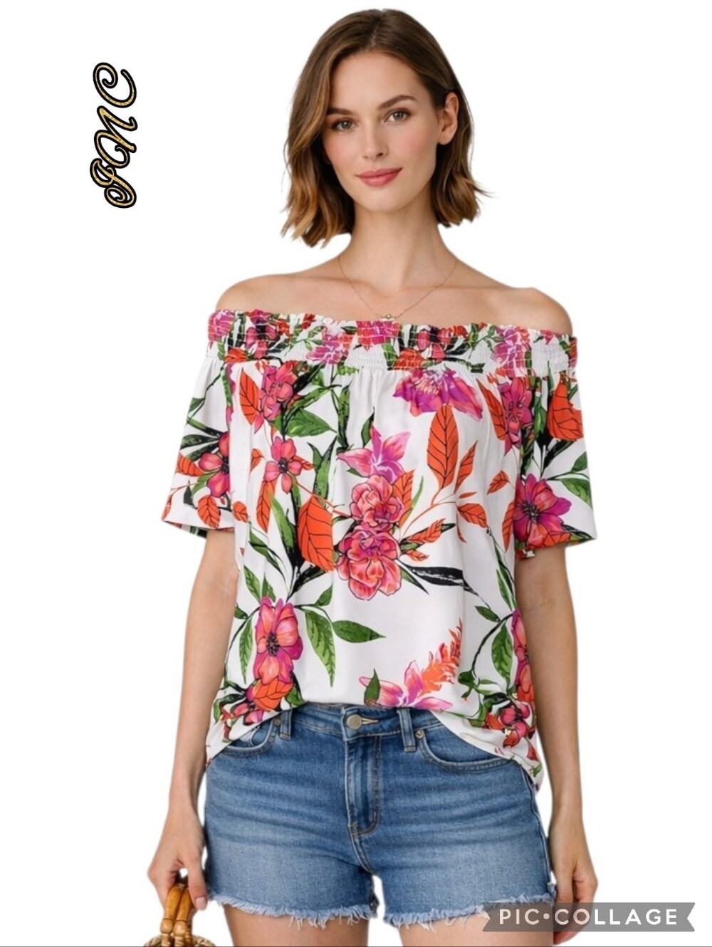 INC floral top straps & sleeves  shirred at chest flowing peasant size 2x